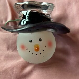 Charming Frosted Glass Snowman with Black Hat Decor